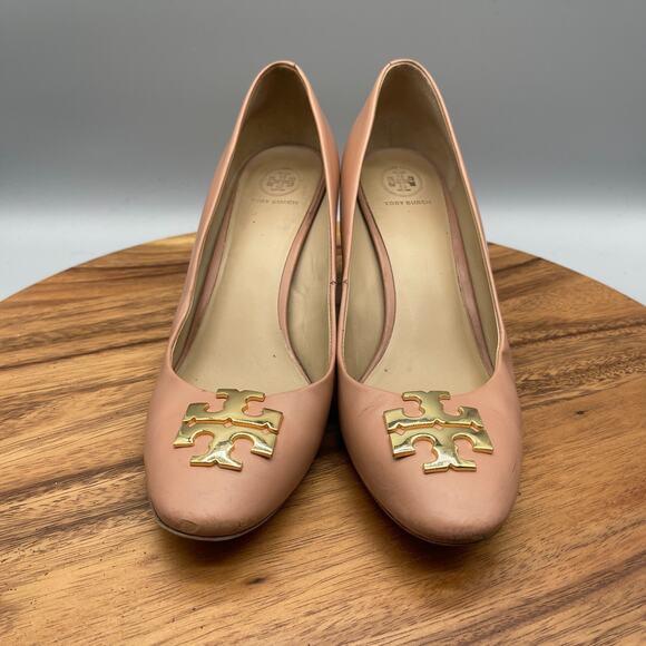 Tory Burch Raleigh Heels Womens Size 9.5M Pink Blush Oak Leather Pump Evening - Picture 2 of 7